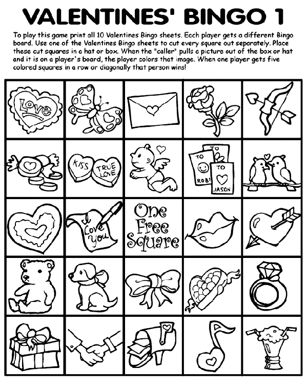 Valentines' Bingo 1 Coloring Page